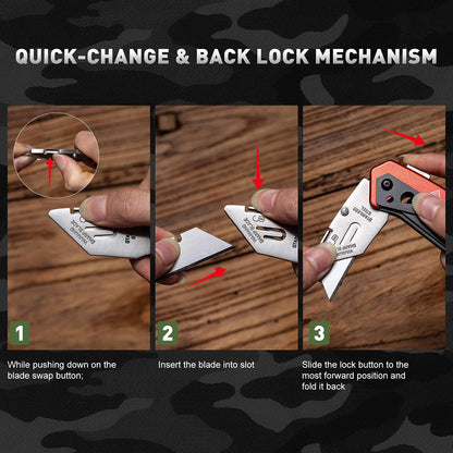 Folding Utility Knife Box Cutter with 5 Razor Blades, Pocket Utility Knives, Screwdriver, Saw, Lock Design, Clip and Holder for Belt, EDC Heavy Duty Work Knifes, Fathers Day Dad Gifts for Papa