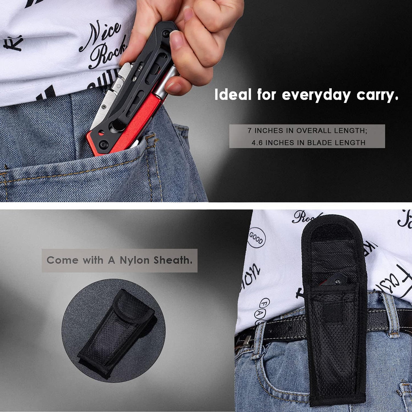 Folding Utility Knife Box Cutter with 5 Razor Blades, Pocket Utility Knives, Screwdriver, Saw, Lock Design, Clip and Holder for Belt, EDC Heavy Duty Work Knifes, Fathers Day Dad Gifts for Papa
