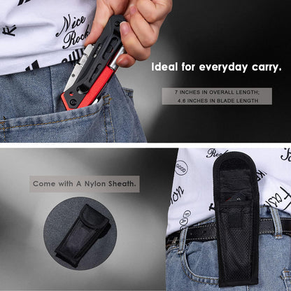 Folding Utility Knife Box Cutter with 5 Razor Blades, Pocket Utility Knives, Screwdriver, Saw, Lock Design, Clip and Holder for Belt, EDC Heavy Duty Work Knifes, Fathers Day Dad Gifts for Papa