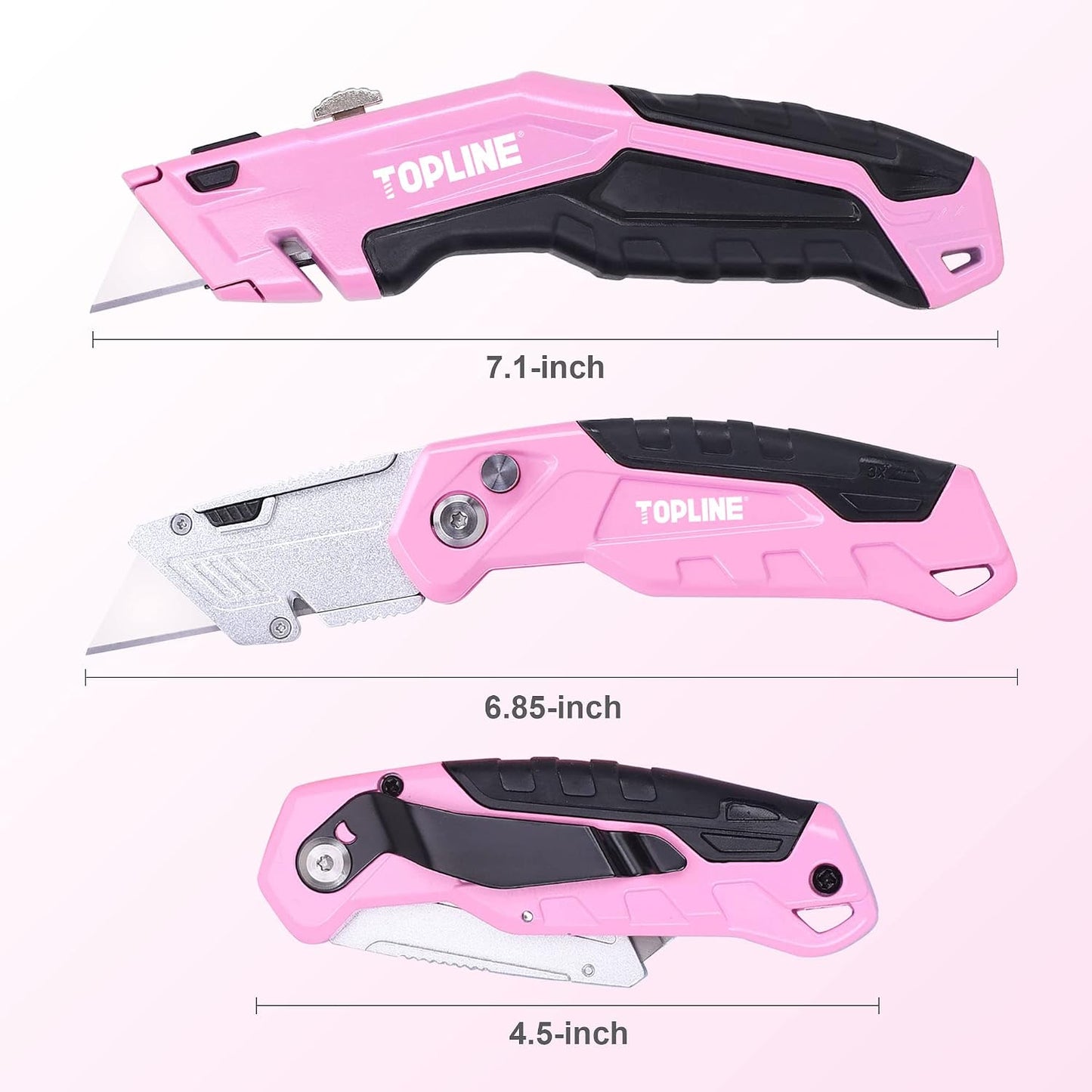 2-Pack Pink Utility Knife Set, Retractable Pink Box Cutter and Pocket Folding Utility Knife, Blade Storage Design, 18-Piece SK5 Blades and a Dispenser Included