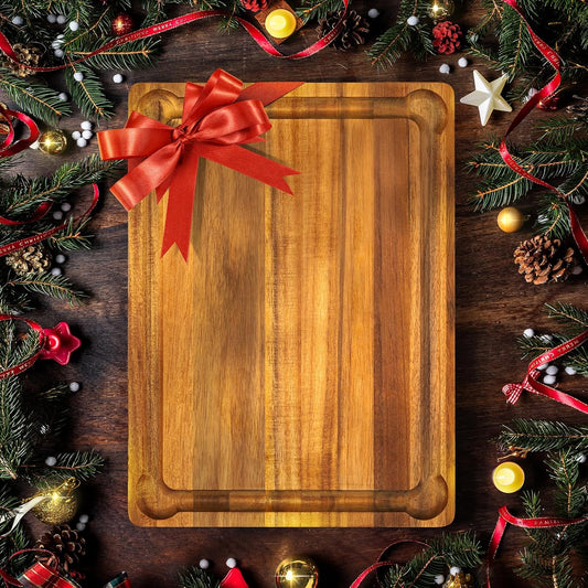 Durable Acacia Cutting Boards for Kitchen, [17''Lx13''Wx1.5” Thick] Medium Edge Grain Cutting Board, Pre Oiled Wood Cutting Boards, Thick Chopping Board w/Juice Grooves and Easy Grip Handle