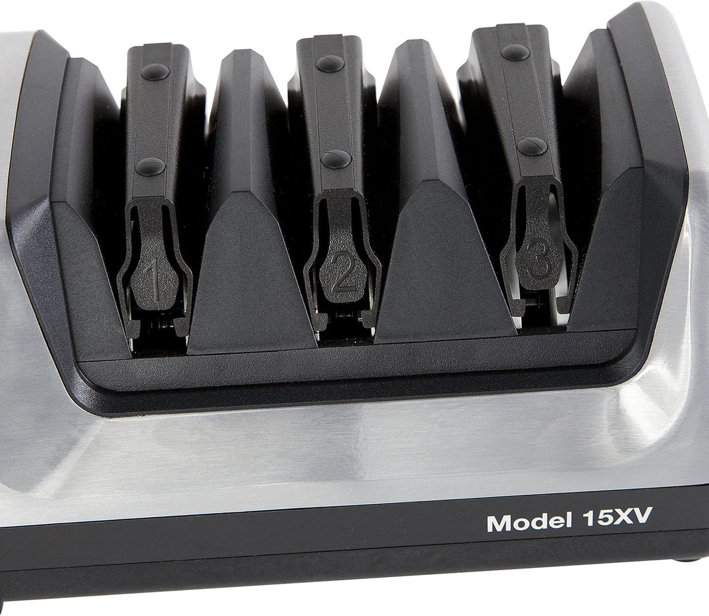 15XV Professional Electric Knife Sharpener with Durable Metal Housing & 100-Percent Diamond Abrasives and Precision Angle Guides for Straight Edge and Serrated Knives, 3-Stage, Metallic