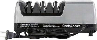 15XV Professional Electric Knife Sharpener with Durable Metal Housing & 100-Percent Diamond Abrasives and Precision Angle Guides for Straight Edge and Serrated Knives, 3-Stage, Metallic