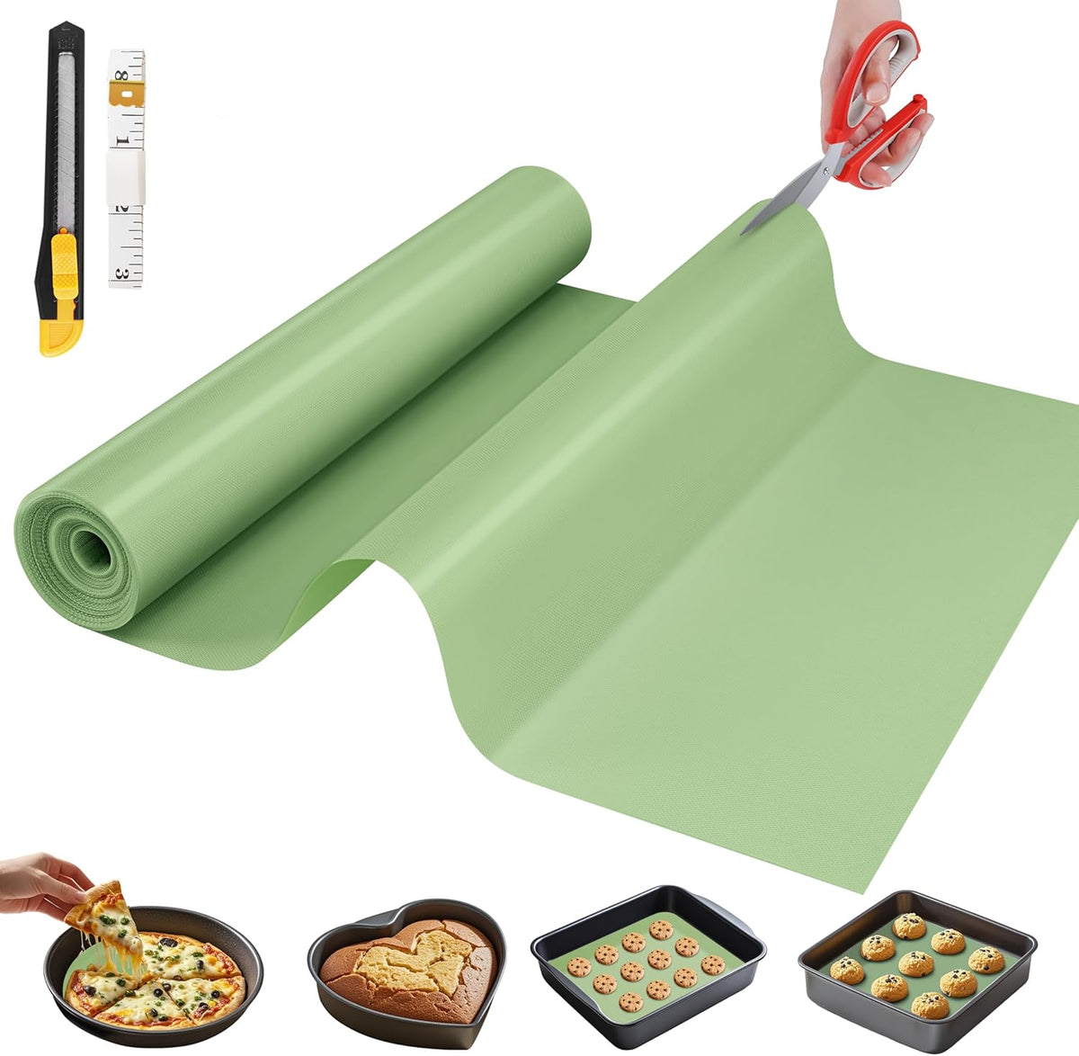 Silicone Baking Mat Roll, Reusable Baking Sheet Liners, 12 in x 6 ft | Free Cut to Size, Food-Grade, Non-Stick, Non-Slip, For Dough, Pastry, Air Fryer, Freeze Dryer, Oven Pan, Kitchen Counter