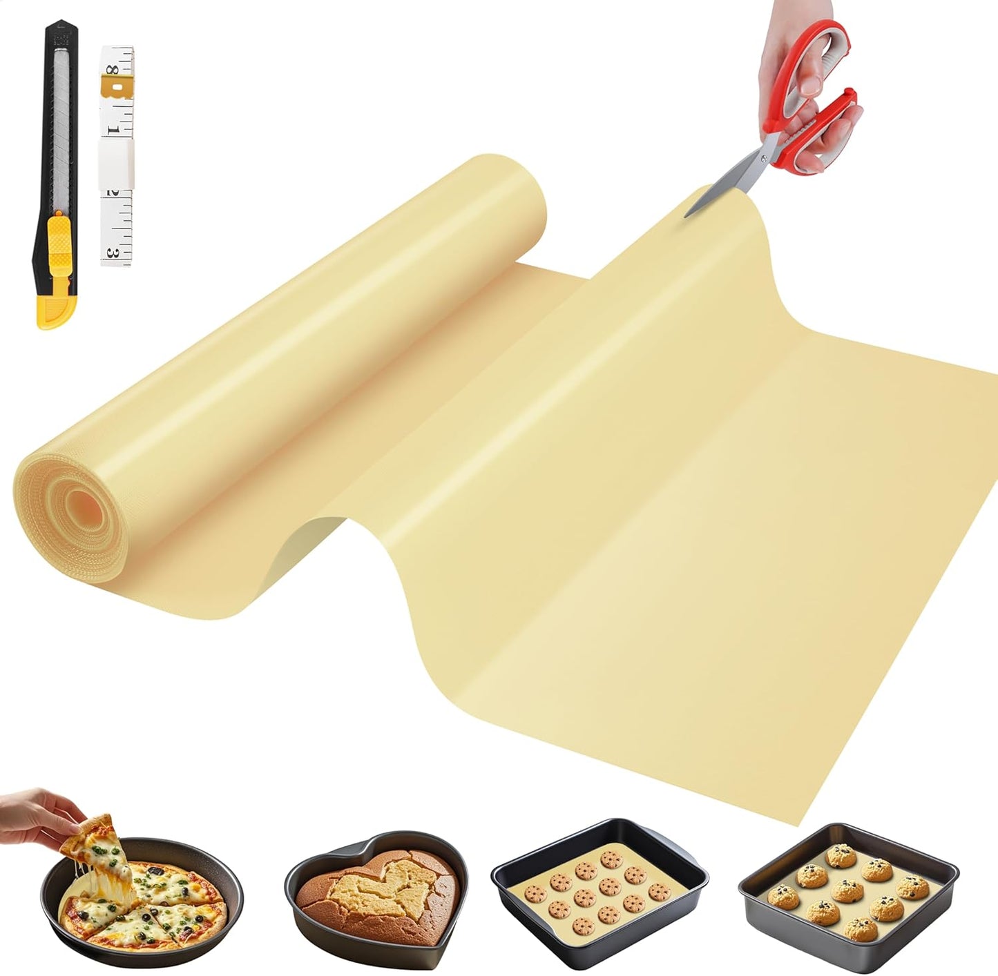 Silicone Baking Mat Roll, Reusable Baking Sheet Liners, 12 in x 6 ft | Free Cut to Size, Food-Grade, Non-Stick, Non-Slip, For Dough, Pastry, Air Fryer, Freeze Dryer, Oven Pan, Kitchen Counter