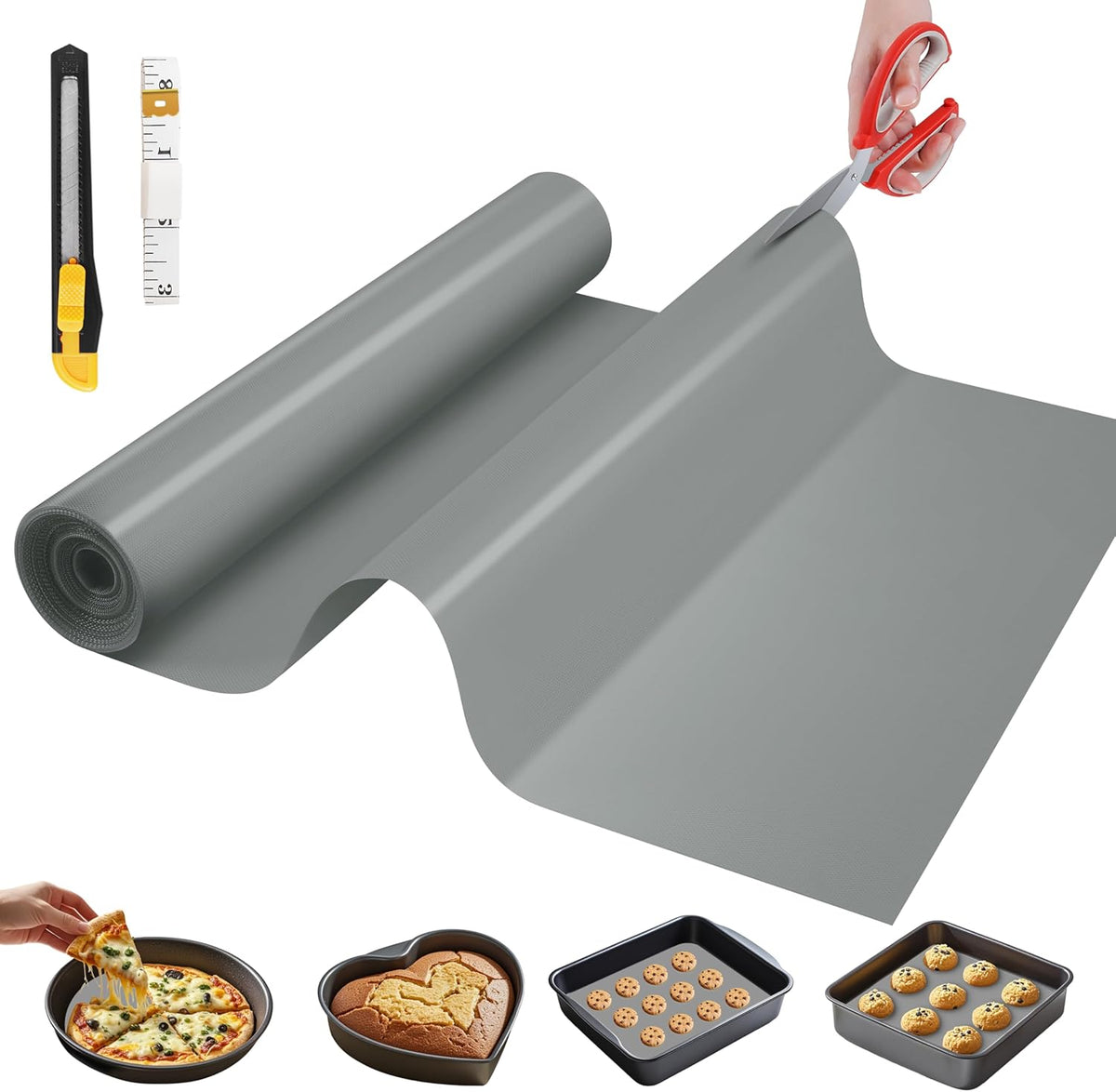 Silicone Baking Mat Roll, Reusable Baking Sheet Liners, 12 in x 6 ft | Free Cut to Size, Food-Grade, Non-Stick, Non-Slip, For Dough, Pastry, Air Fryer, Freeze Dryer, Oven Pan, Kitchen Counter
