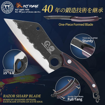 Knife Block Set, Full Tang Knives with Wood Magnetic Knife Block, Scissors, Honing Steel, Gloves, Peeler, Meat Boning Slicing Cooking Bread Vegetable Chef Kitchen Knives