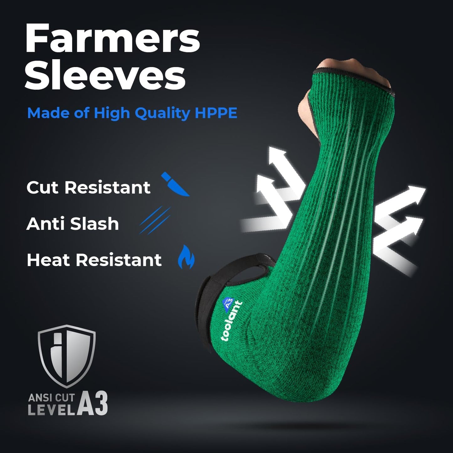 Cut Resistant Farmers Sleeves with Thumb Hole, Arm Protectors for Thin Skin and Bruising, for Gardening, Welding, Kitchen, Arm Guards for Biting, Pet Grooming, Grey, 1 Pair
