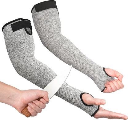 Cut Resistant Farmers Sleeves with Thumb Hole, Arm Protectors for Thin Skin and Bruising, for Gardening, Welding, Kitchen, Arm Guards for Biting, Pet Grooming, Grey, 1 Pair