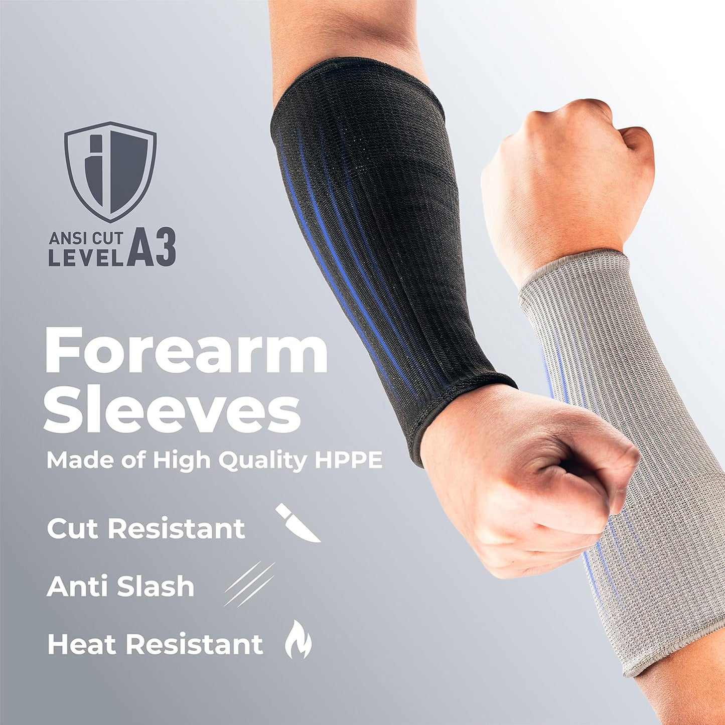 Cut Resistant Farmers Sleeves with Thumb Hole, Arm Protectors for Thin Skin and Bruising, for Gardening, Welding, Kitchen, Arm Guards for Biting, Pet Grooming, Grey, 1 Pair
