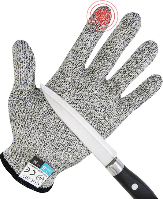 Level 5 Cut Resistant Gloves Touch-Screen Compatible Cut Resistant Gloves Food Grade For Oyster Shucking, Meat Cutting, Mandoline Slicer, Knife Handling, Wood Carving(Grey, M)