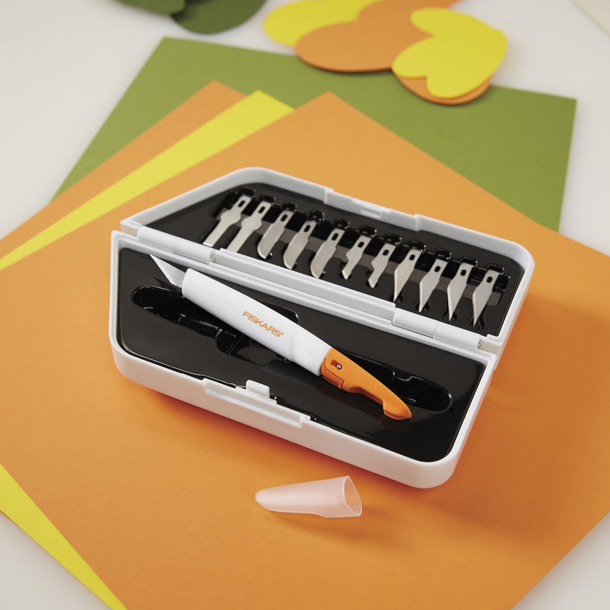 Easy Change Medium Duty Precision Craft Knife Cutting and Carving Set, Softgrip and Ideal for Precise Cutting, Includes 12 blades, Orange/White