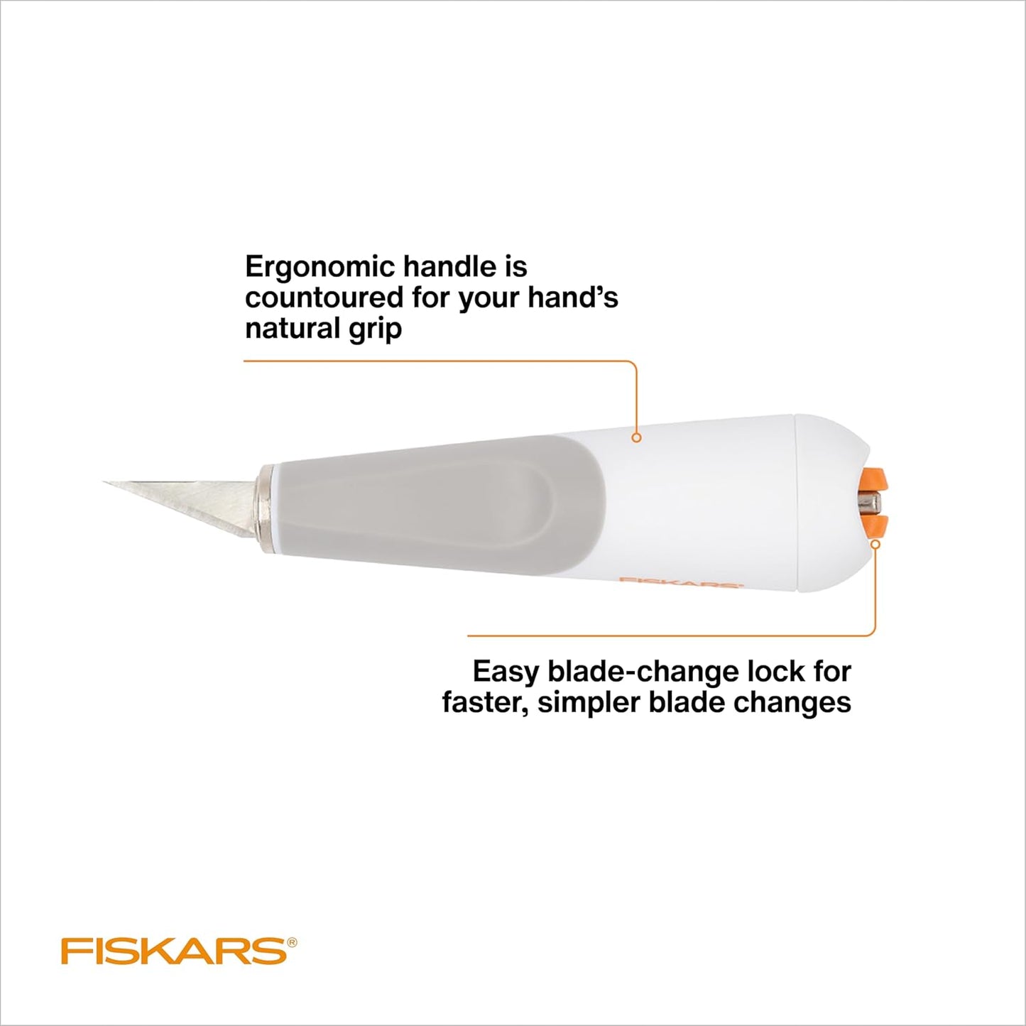 Easy Change Medium Duty Precision Craft Knife Cutting and Carving Set, Softgrip and Ideal for Precise Cutting, Includes 12 blades, Orange/White