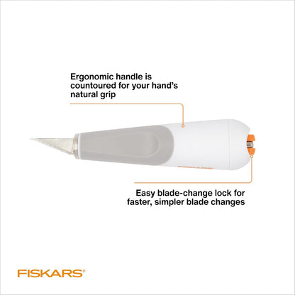 Easy Change Medium Duty Precision Craft Knife Cutting and Carving Set, Softgrip and Ideal for Precise Cutting, Includes 12 blades, Orange/White