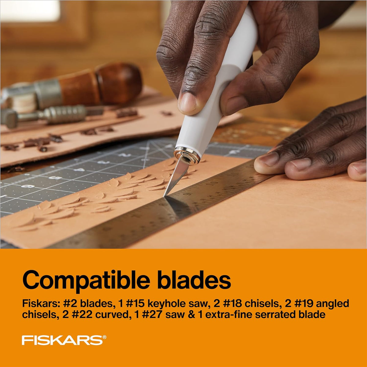 Easy Change Medium Duty Precision Craft Knife Cutting and Carving Set, Softgrip and Ideal for Precise Cutting, Includes 12 blades, Orange/White