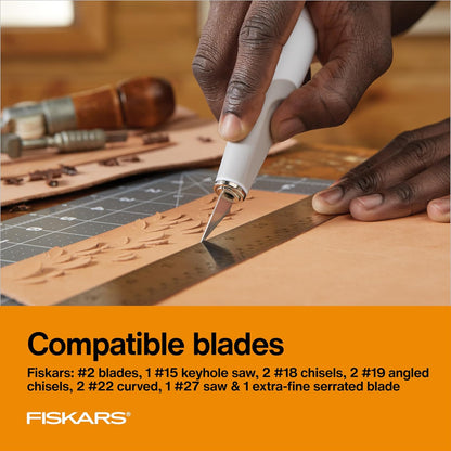 Easy Change Medium Duty Precision Craft Knife Cutting and Carving Set, Softgrip and Ideal for Precise Cutting, Includes 12 blades, Orange/White