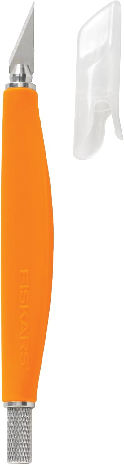 Easy Change Medium Duty Precision Craft Knife Cutting and Carving Set, Softgrip and Ideal for Precise Cutting, Includes 12 blades, Orange/White