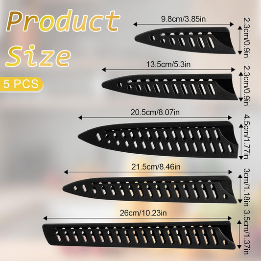 5 Pieces Knife Sheath Kitchen Safety Knife Covers or Sleeves Universal Plastic Knife Guards Set Blade Protector for 10'' 8'' 5'' 3.5'' Chef Bread Utility Knife