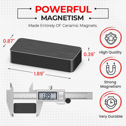 6 Pack Ceramic Magnets Strong, Grade 8 Ferrite Magnet Heavy Duty | 1 7/8" x 7/8" x 3/8" Rectangular Strong Magnets, Black Blocks Magnet for Crafts, Science, Fridge, Whiteboard, Hanging Tools