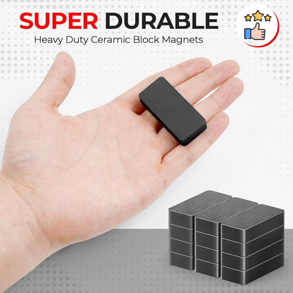6 Pack Ceramic Magnets Strong, Grade 8 Ferrite Magnet Heavy Duty | 1 7/8" x 7/8" x 3/8" Rectangular Strong Magnets, Black Blocks Magnet for Crafts, Science, Fridge, Whiteboard, Hanging Tools