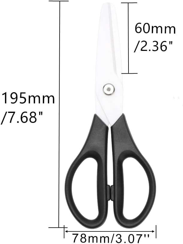 Ceramic Kitchen Scissors 8" Ceramic Blade Scissors White Sharp Blade with Black ABS Handle Cooking Shears for Office School Crafting Kitchen (Black)