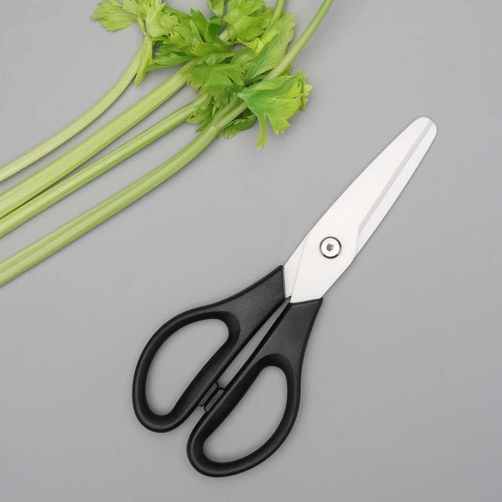 Ceramic Kitchen Scissors 8" Ceramic Blade Scissors White Sharp Blade with Black ABS Handle Cooking Shears for Office School Crafting Kitchen (Black)