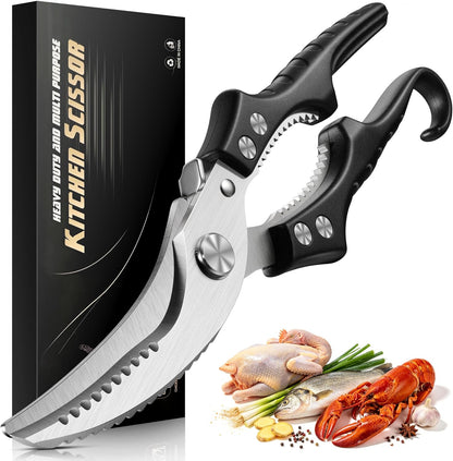 Heavy Duty Poultry Shears, Molybdenum-Vanadium Steel Kitchen Scissors for Chicken Bone and Meat, Ergonomic Non-Slip Handle with Spring Loaded & Safety Lock, Sharp Food Shears for Kitchen