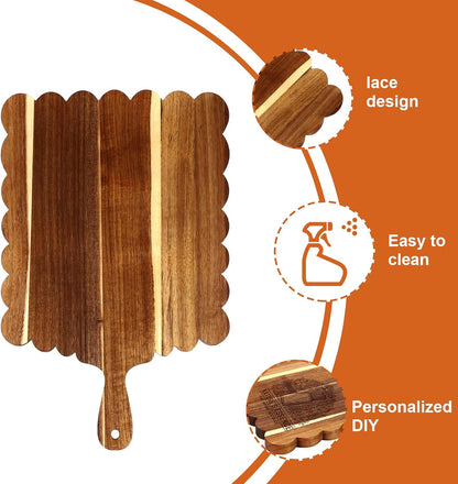 Wood Scalloped Cutting Board 18.5 Inch Decorative Wooden Charcuterie Board with Handle Engraving Christmas Wedding Engagement Housewarming Gift for Kitchen Display Snacks Cheese Appetizers