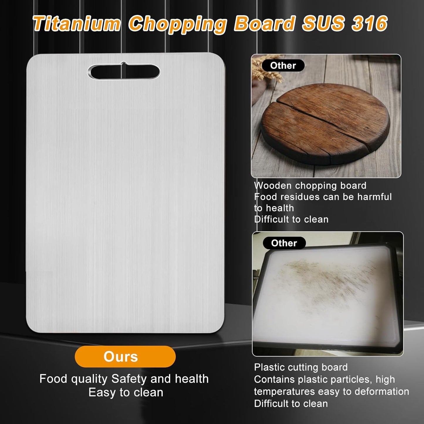 Titanium Cutting Board Set of 3, Upgraded 100% Pure Titanium Cutting Boards for Kitchen, Double Sided Food Grade Non Stick Chopping Cutting Boards for Cutting Meats Fruits Vegetables (3Pcs-S+M+L)