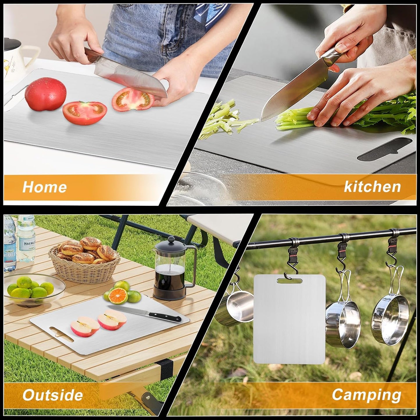 Titanium Cutting Board Set of 3, Upgraded 100% Pure Titanium Cutting Boards for Kitchen, Double Sided Food Grade Non Stick Chopping Cutting Boards for Cutting Meats Fruits Vegetables (3Pcs-S+M+L)