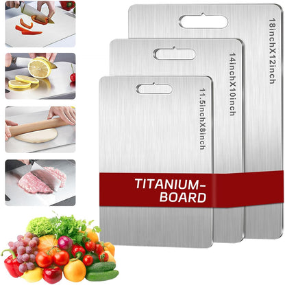 Titanium Cutting Board Set of 3, Upgraded 100% Pure Titanium Cutting Boards for Kitchen, Double Sided Food Grade Non Stick Chopping Cutting Boards for Cutting Meats Fruits Vegetables (3Pcs-S+M+L)