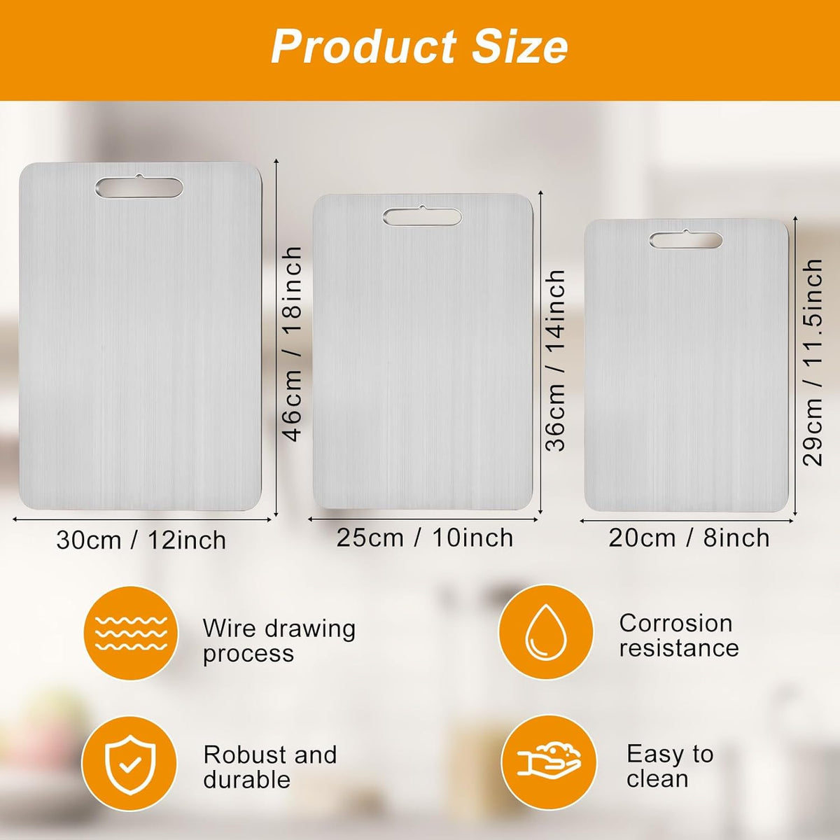 Titanium Cutting Board Set of 3, Upgraded 100% Pure Titanium Cutting Boards for Kitchen, Double Sided Food Grade Non Stick Chopping Cutting Boards for Cutting Meats Fruits Vegetables (3Pcs-S+M+L)