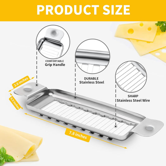 Stainless Steel Butter & Cheese Slicer - Multipurpose Food Cutter With Ergonomic Handle for Block Cheese - 1/4 Inch Slices on Average - Dishwasher Safe