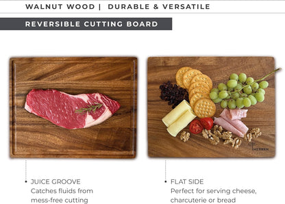 Walnut Wood Cutting Board – 17"x13" Butcher Block – Reversible Chopping Board with Juice Groove – For Meat, Cheese, Veggies, Charcuterie – Knife Friendly Kitchen Essential