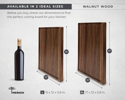Walnut Wood Cutting Board – 17"x13" Butcher Block – Reversible Chopping Board with Juice Groove – For Meat, Cheese, Veggies, Charcuterie – Knife Friendly Kitchen Essential