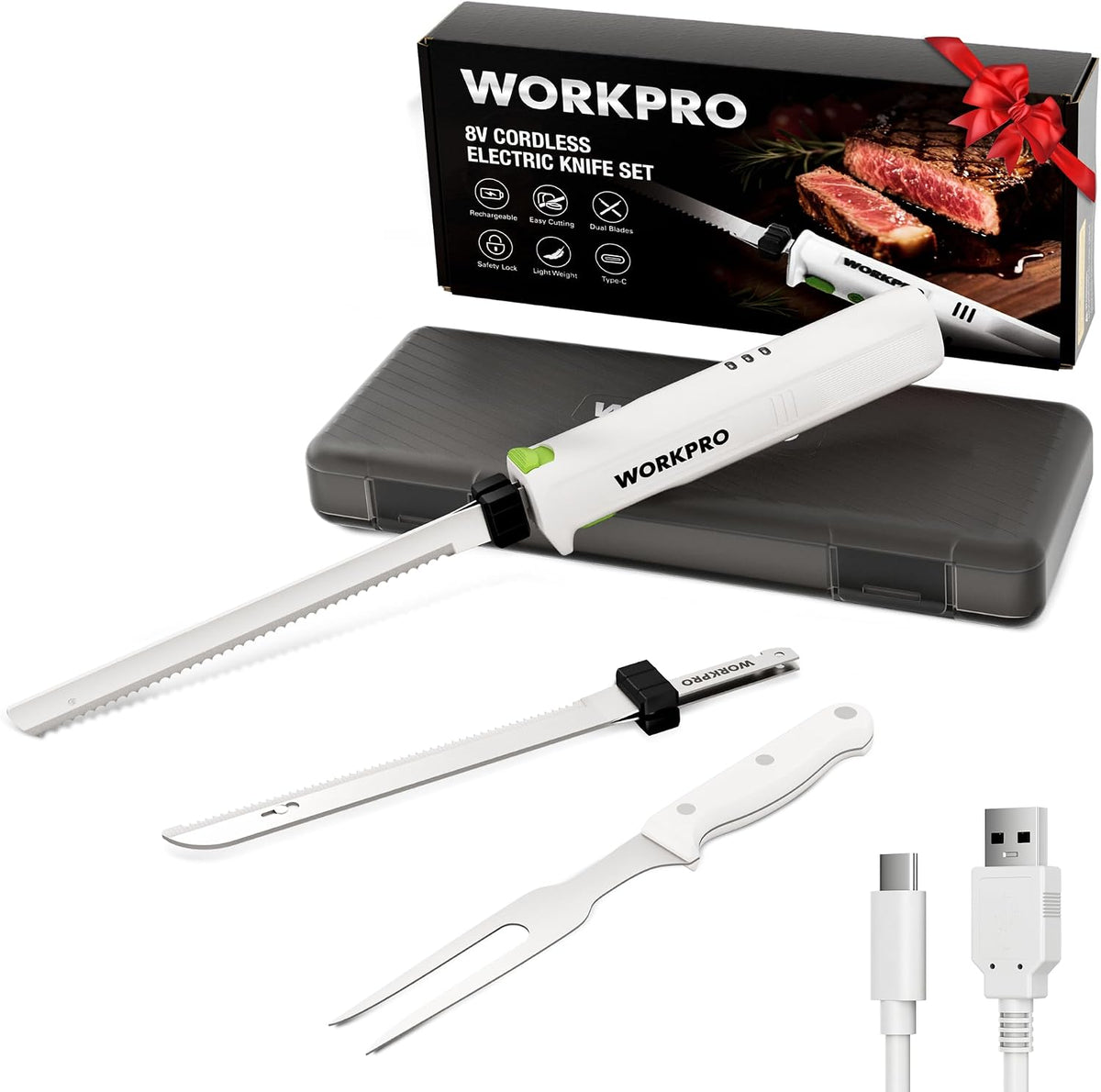 Cordless Electric Knife for Meat Slicing, White