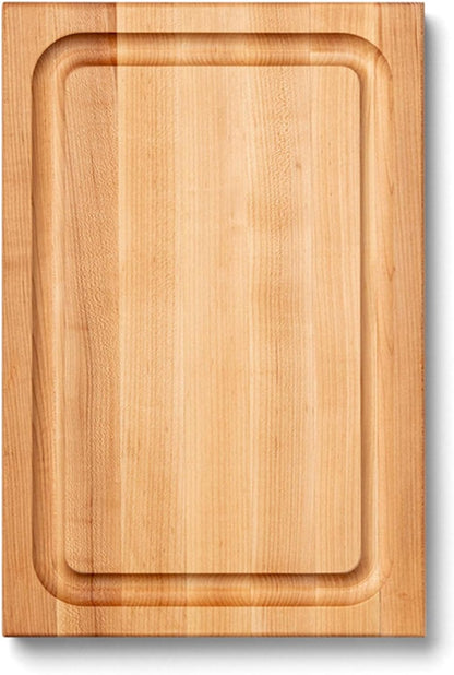 BBQ Series Rectangular Wooden Maple Cutting Board 18”x12” – 1.5” Thick, 8.5-lb Reversible Butcher Block with Juice Groove, Edge-Grain & Finger Grips– Made in the USA