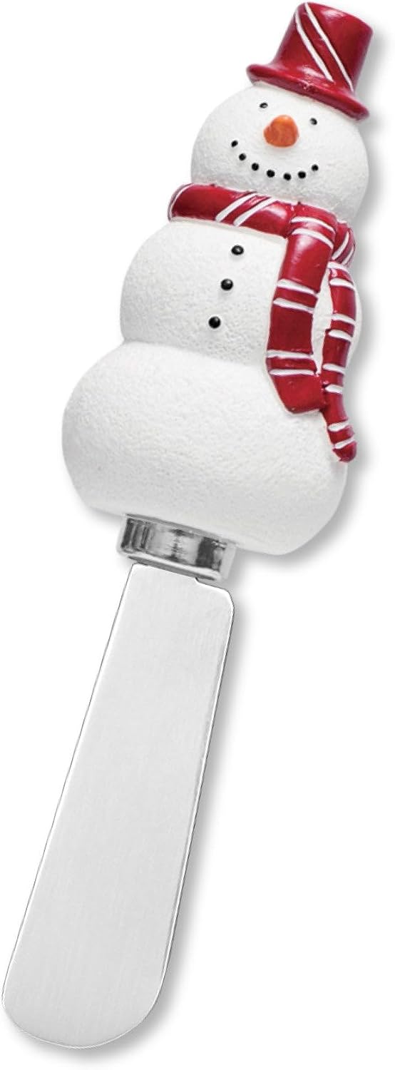 Snowmen Cheese Spreaders, Hand-Painted Resin Handles with Stainless Steel Blades for Spreading Cream Cheese, Butter, and Jam, Assorted Designs, Set of 4
