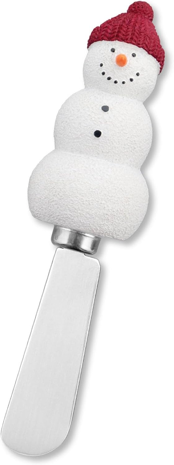 Snowmen Cheese Spreaders, Hand-Painted Resin Handles with Stainless Steel Blades for Spreading Cream Cheese, Butter, and Jam, Assorted Designs, Set of 4