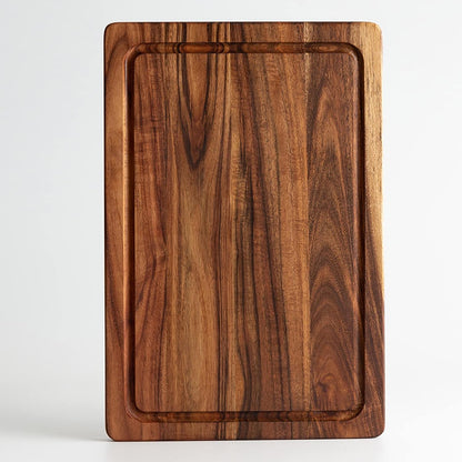 Acacia Wood Cutting Board for Kitchen with Deep Juice Groove and Handles, Wooden Trays for Meat, Fruit and Cheese, 15x10x0.7 Inch