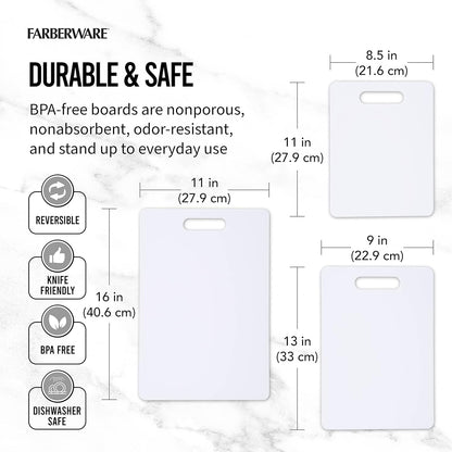 Cutting Boards for Kitchen, 3-Piece Poly Board Set, Reversible Plastic Cutting Boards, Dishwasher Safe, Odor and Stain Resistant, Gentle on Knives, 8.5x11, 9x13, 11x16 Inch