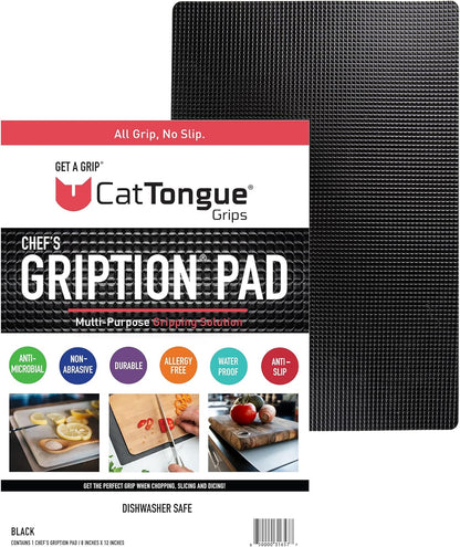 8"x12" Non-Slip Mat for Cutting Board, Black, 1-Pack | Gription's unique non-rubber material with double-sided traction is perfect for securing cutting boards, kitchen items, jars