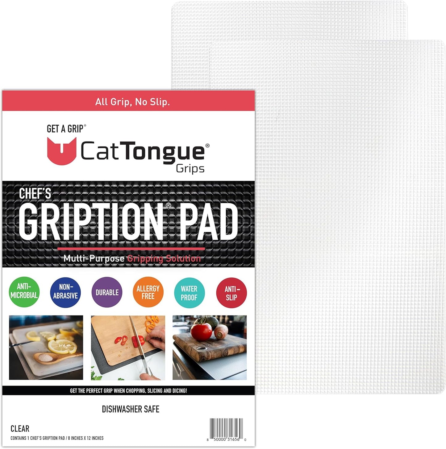 8"x12" Non-Slip Mat for Cutting Board, Black, 1-Pack | Gription's unique non-rubber material with double-sided traction is perfect for securing cutting boards, kitchen items, jars