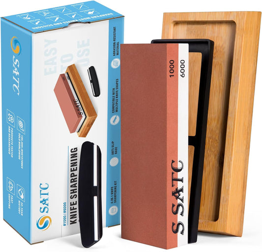 Sharpening Stones Sharpening Stones Grit 1000/6000 Professional Sharpening Stones 2-IN-1 Sharpening Stone Sharpening Stone with Non-Slip Bamboo Base and Angle Guide, Yellow