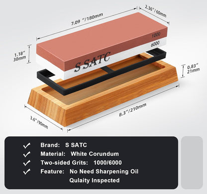 Sharpening Stones Sharpening Stones Grit 1000/6000 Professional Sharpening Stones 2-IN-1 Sharpening Stone Sharpening Stone with Non-Slip Bamboo Base and Angle Guide, Yellow