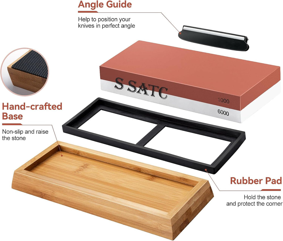 Sharpening Stones Sharpening Stones Grit 1000/6000 Professional Sharpening Stones 2-IN-1 Sharpening Stone Sharpening Stone with Non-Slip Bamboo Base and Angle Guide, Yellow