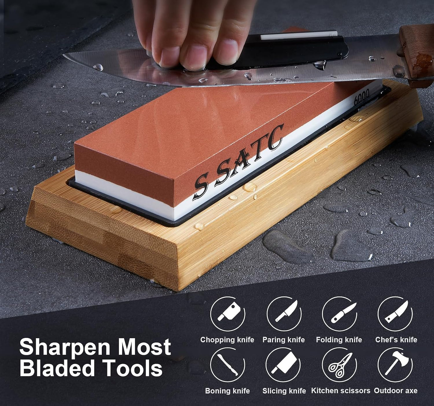 Sharpening Stones Sharpening Stones Grit 1000/6000 Professional Sharpening Stones 2-IN-1 Sharpening Stone Sharpening Stone with Non-Slip Bamboo Base and Angle Guide, Yellow