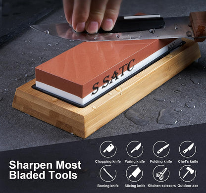 Sharpening Stones Sharpening Stones Grit 1000/6000 Professional Sharpening Stones 2-IN-1 Sharpening Stone Sharpening Stone with Non-Slip Bamboo Base and Angle Guide, Yellow