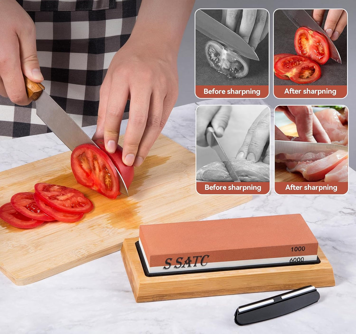 Sharpening Stones Sharpening Stones Grit 1000/6000 Professional Sharpening Stones 2-IN-1 Sharpening Stone Sharpening Stone with Non-Slip Bamboo Base and Angle Guide, Yellow