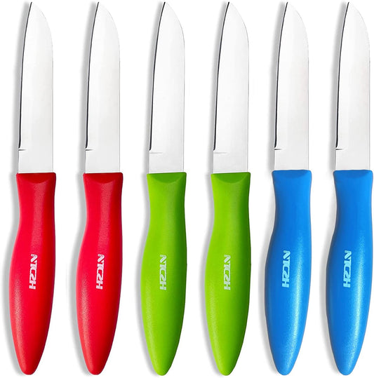 Classic Paring Knives with Straight Edge, Spear Point Color Paring Knife Set of 6, Fruit and Vegetable Knife, Ultra Sharp Kitchen Knives, German Steel, PP Plastic Handle, red/Green/Blue